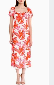 WAYF Damen Midikleid mit Blumenmuster Neu Gr. M Koralle & Rosa Kleid - Bild 1 von 14