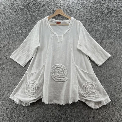 Top de gasa Oh My para mujer OS blanco boho algodón Lagenlook túnica playa cubierta Foto 1 de 4