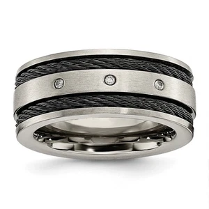 Titanium Brushed Black IP-plated Cable 1/20 Ct Diamond 10mm Band Ring Size 13 - Picture 1 of 8