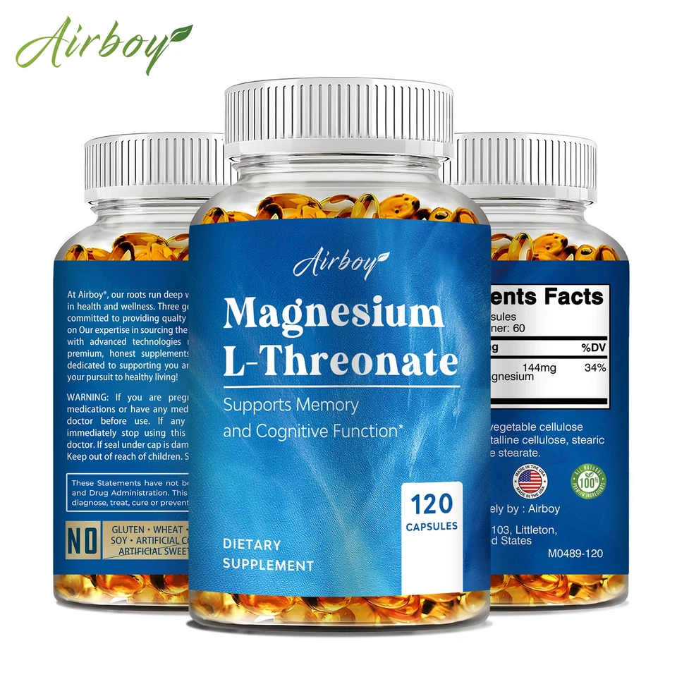 AIRBOY Magnesium-L-Threonat 144 Mg – Unterstützung Für Gehirngesundheit Und Entspannung