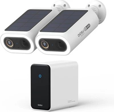 AOSU 4K UHD AI Security Camera Outdoor Solar Battery 2-Cam Kit with HomeCortex - Image 1 of 4