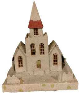 Vintage BIG 9” Putz Church Cathedral With Steeple w Bell SPECIAL - Picture 1 of 12