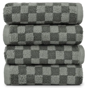Soft Hand Towels 4 Pack, Grey Checkered Face Towel Set for Bathroom Kitchen, ... - Picture 1 of 7