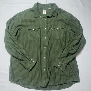Camicia Levis Western Flanella Uomo X-Large Verde Gessato Perla Bottoni a Scatto - Foto 1 di 5