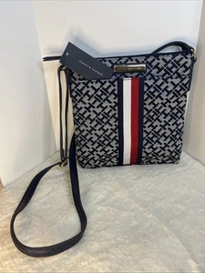 TOMMY HILFIGER Logo Print Crossbody Bag purse front pocket interior pockets - Picture 1 of 16