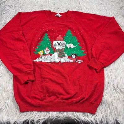 Sudadera Navidad Vintage XL Perro Gato Roja Suzy Spafford Grandmacore Kawaii Foto 1 de 4