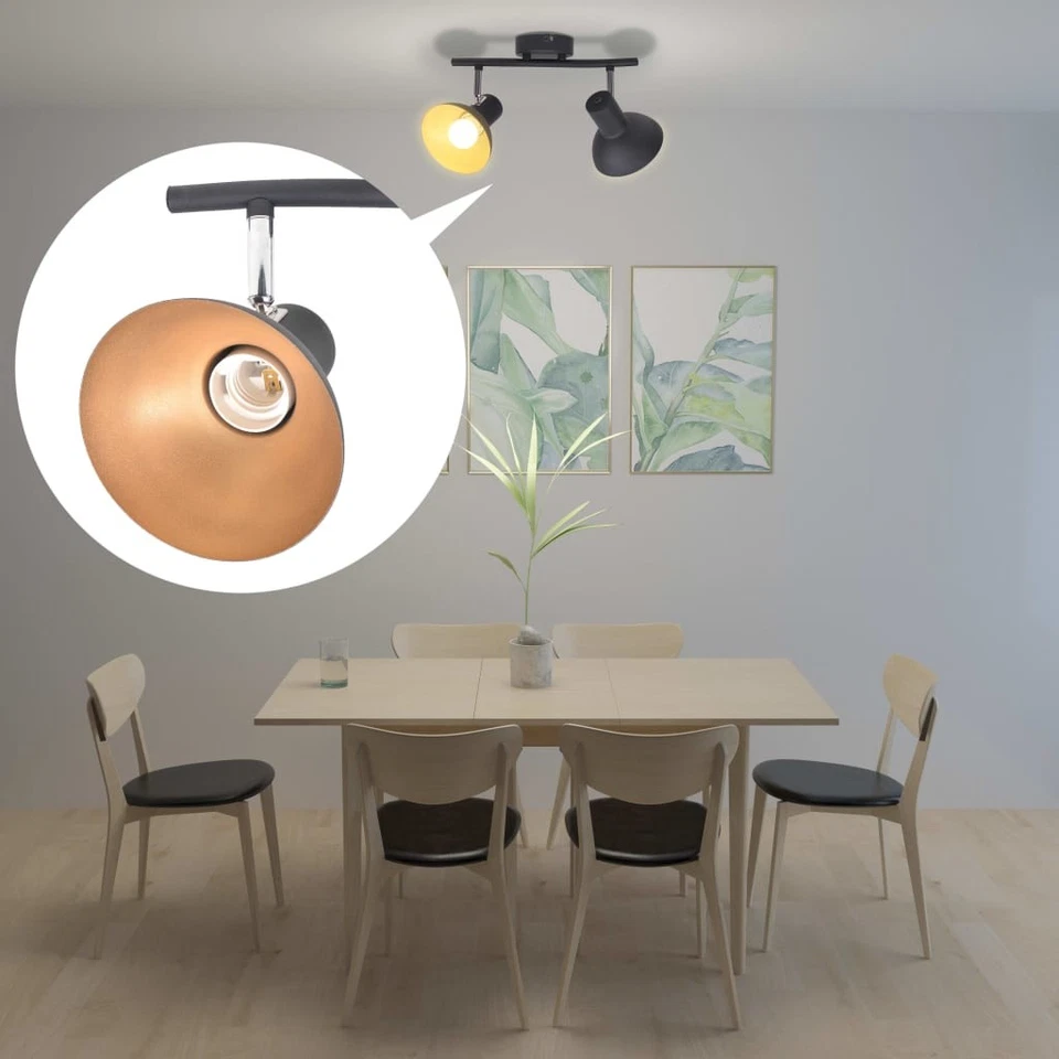 Lampadario Soffitto 2 Lampadine E27 Nero Oro Illuminazione Luce Faretti vidaXL - Immagine 1 di 1