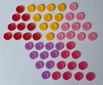 50 Buttons Size 15mm 5 Colours with 10 of Each Round Four Hole Plastic Buttons - Image 1 of 3
