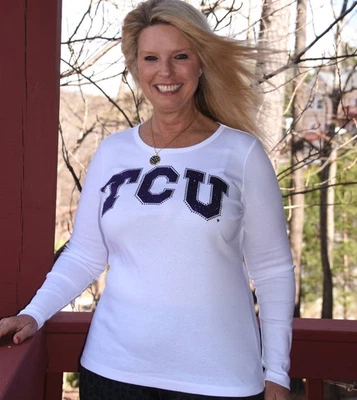 TCU rhinestone glitter bling white long sleeved shirt size Medium - Image 1 of 4