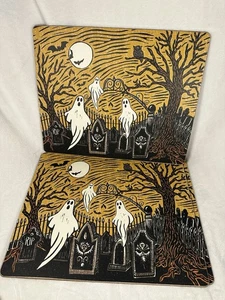 Pottery Barn Ghost Graveyard Party Cork Placemat Halloween Set/4 Vintage Look - Picture 1 of 10