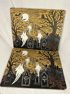 Pottery Barn Ghost Graveyard Party Cork Placemat Halloween Set/4 Vintage Look - Image 1 of 4