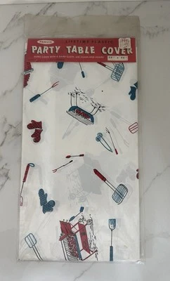 Cubierta de mesa de fiesta vintage para barbacoa a la parrilla de Parvin 54" x 90" EE. UU. De colección de plástico Nuevo de Lote Antiguo Foto 1 de 3