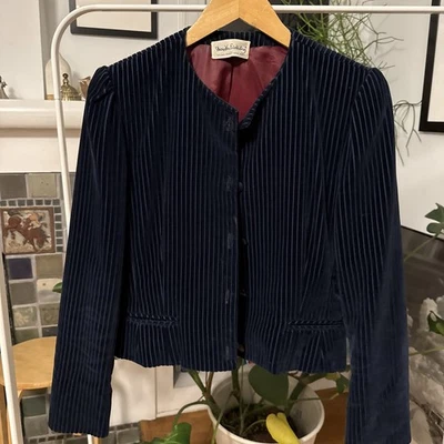 Jaqueta/blazer Diane von Furstenberg vintage azul camurça forro vermelho - Imagem 1 de 4