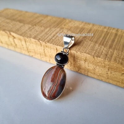 Colgante de piedras preciosas de ágata y ónix negro de encaje loco artículo de plata de ley 925 PG5400 Foto 1 de 3