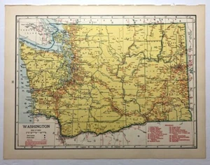1947 Antica Mappa Atlante WASHINGTON - Vintage Old Hammond's Library World Atlas - Foto 1 di 7