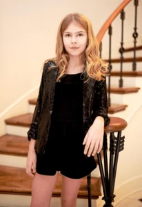 NEW Hannah Banana Holiday Festive Tween Black Sequin Girls Shrug Blazer 14 Last - Picture 1 of 3