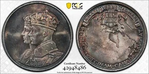 1939 Royal Visit to Canada Silver Medal Great Britain PCGS MS62 BHM-4394 WE-7826 - Bild 1 von 5