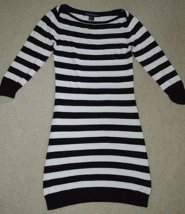 FRENCH CONNECTION 6 S/M black & ivory sweater dress stretch fitted cotton UK10 - Picture 1 of 12