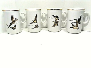 ENGLISH COFFEE CUPS W/WOOD DUCK PHEASANT CANADIAN GOOSE & MALLARD GOLD RIM 12OZ - Picture 1 of 5