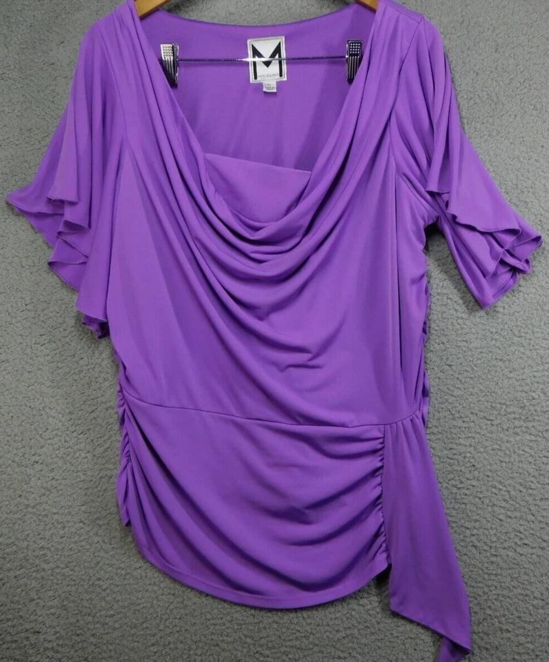 Blusa drapeada elástica púrpura manga acampanada talla XL de Marc Bouwer para mujer Foto 1 de 4