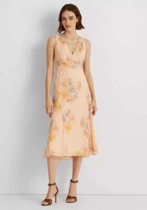 Abito midi Ralph Lauren vita impero arricciata scollo a V taglia 16 - Foto 1 di 3