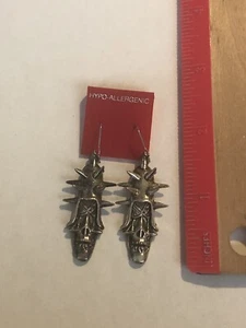 VTG 1980s Skull Spikes Biker Punk Dangle Fashion Earrings Made USA NOS New - Picture 1 of 4