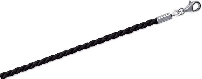 Tata Gisele Collana Cordoncino Torchon Tessuto Nero Con Fermaglio IN Argento - Immagine 1 di 4