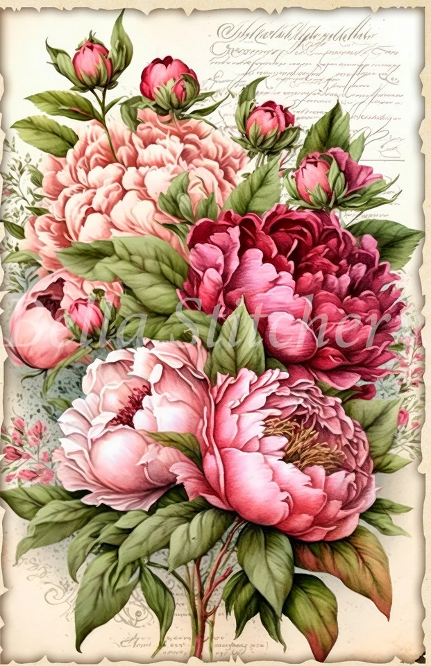 复古 Shabby Chic 粉色牡丹拼贴 #5 工艺缝纫棉织物块 — 第 1/1 张图片