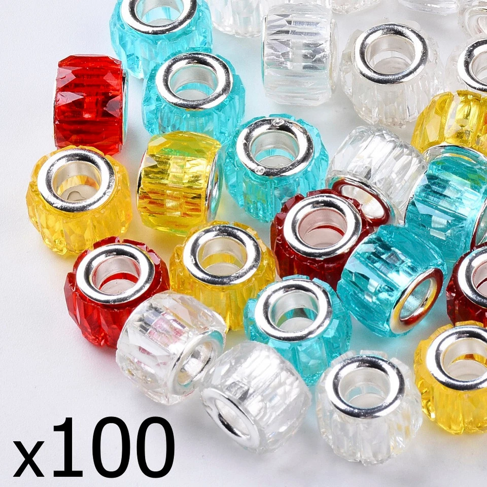 100pcs Mixed Resin European Charm Beads - Metal Core 11.5mm x 8mm , Bulk Job Lot - Image 1 of 3