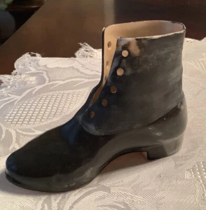 Antique Royal Bayreuth Unmarked High Top Mens Shoe Black - Picture 1 of 10