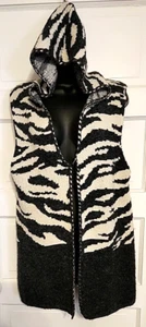 Alberto Makali Womens Size Large Sleeveless Long Open Cardigan Hooded Grey White - Picture 1 of 11