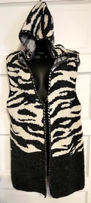 Alberto Makali 女式大码无袖长款开襟开衫连帽灰色白色 — 第 1/4 张图片