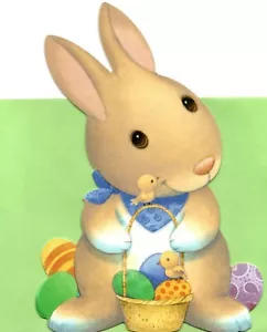 Happy Easter Bunny Rabbit Colored Eggs & Yellow Chick Hallmark Greeting Card - Picture 1 of 3