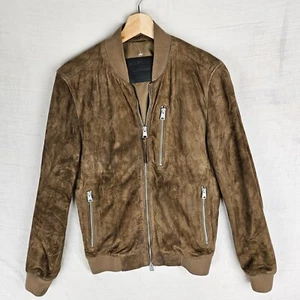 All Saints Mens Brown Suede Kemble Bomber Jacket XS - Picture 1 of 19