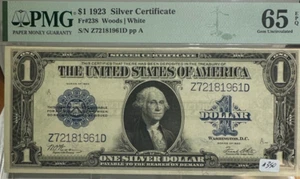 1923 ONE DOLLAR $1 SILVER CERTIFICATE PMG GEM UNC 65 EPQ FR 238 - Picture 1 of 6
