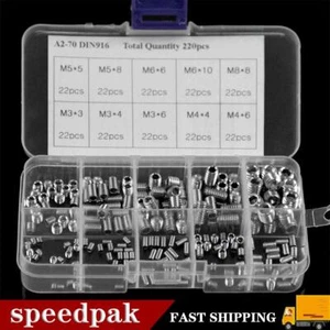 220PC Steel Allen Head Socket Set Hex Grub Screws Assortment Cup Point I4H4 - Picture 1 of 3
