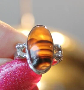LOVELY Antique AGATE size 3 1/2 Sterling Silver Montana Agate Ring - Picture 1 of 3