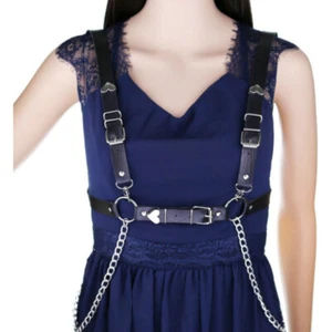 Reggiseno donna regolabile in pelle catena cinture vita imbracatura clubwear punk gotico retrò - Foto 1 di 6