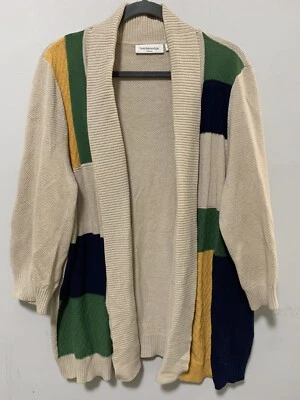 Breckenridge Women 2X Cardigan Open Front Color Block Tan Blue Green Cottagecore - Image 1 of 4