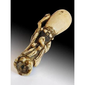 Antiker japanischer Edo Netsuke Langlebigkeitssterngott Sig Tametaka 為隆根付 aus dem 18. Jahrhundert - Bild 1 von 7