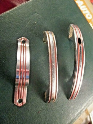 Vintage 1940's? CHROME Steel Drawer Pull  Ribbed Cabinet Door Handles lot - Image 1 of 4