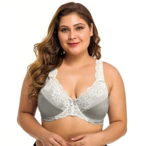 Womens Lace Big Size Minimiser Bra 32-54 DDD F G H I Cup Unpadded Plus Size Bras - Picture 1 of 36