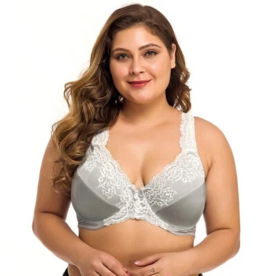 Womens Lace Big Size Minimiser Bra 32-54 DDD F G H I Cup Unpadded Plus Size Bras - Image 1 of 4