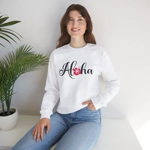 Aloha Design with Red Hibiscus - Crewneck Sweatshirt - Perfect Gift for Anyone - Picture 1 of 8
