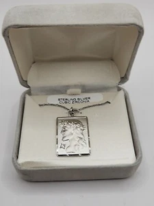 Sterling Silver Crown of Thorns Medal Cubic Zirconia Necklace - Picture 1 of 6