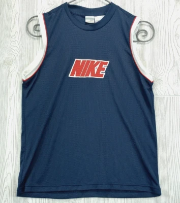 Vintage Y2K NIKE YOUTH Basketball Jersey Large 14/16 Navy Mesh SPELLOUT Logo - Image 1 of 4