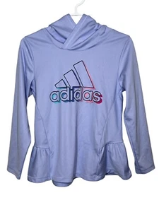 Adidas Top Girls Hoodie T Shirt Active Logo Graphic Peplum Hem Size 4 Kids Gym - Picture 1 of 11