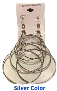 Silver Color Hoop and Stud Earrings - Set Of 6 Pairs - Bild 1 von 5