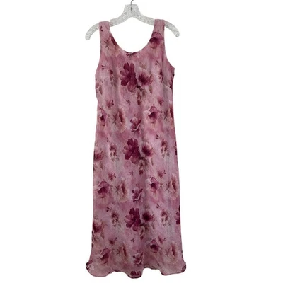 Vtg 90s Flowy Pink Floral Sleeveless Dress Size 8P Fairy Y2K Lined Crinkle Sheer - Image 1 of 4