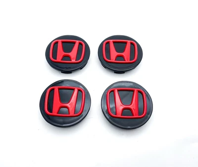 Black/Red HONDA Civic Accord Set Of 4 Wheel Center Caps 69MM — 第 1/4 张图片